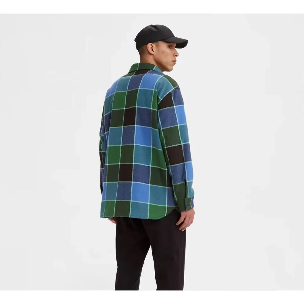 Levi’s Straus Men’s Unisex Gold Tab Jackson Plaid Shacket‎ Size XL Blue Green - Picture 3 of 10
